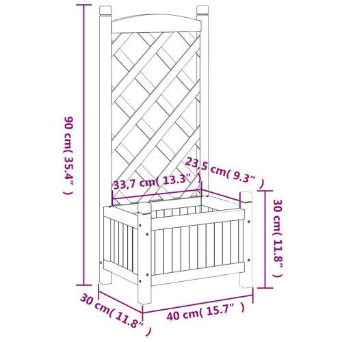 Саксия за цветя с решетка, кафява, 40x30x90 см, масивна ела
