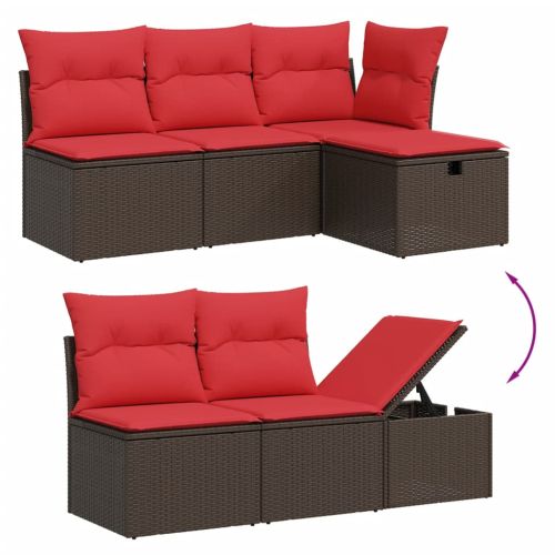Градински комплект дивани с възглавници, 7 части, кафяв, полиратан