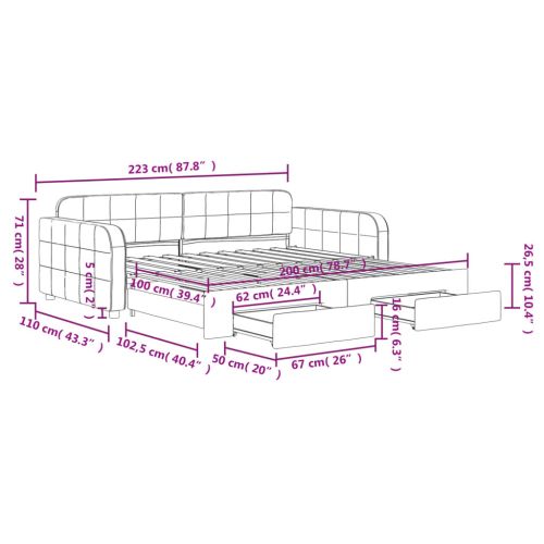 Канапе с изтеглящо легло и чекмеджета черно 100x200 см кадифе