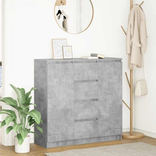 Бюфет с чекмеджета бетонно сив 100,5x35x98,5 см инженерно дърво