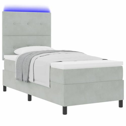 LED кутия за пружини с легло Светлосиво 90 x 190 cm Кадифе
