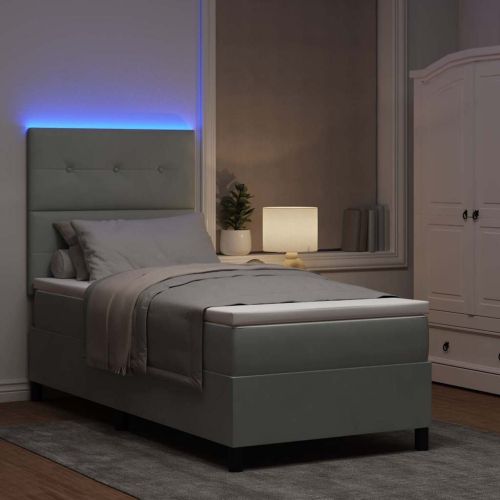 LED кутия за пружини с легло Светлосиво 90 x 190 cm Кадифе
