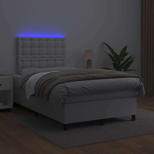 Боксспринг легло с матрак и LED бяло 120x190 см изкуствена кожа