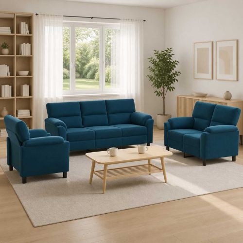 Комплект дивани 3 pcs Синьо Кадифе