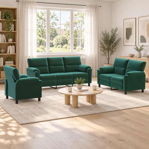 Комплект дивани 3 pcs Тъмнозелено Кадифе