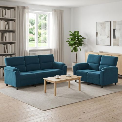 Комплект дивани 2 pcs Синьо Кадифе