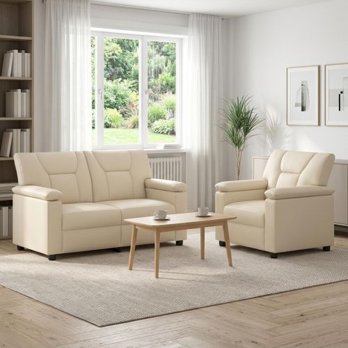 Комплект дивани 2 pcs Кремаво Изкуствена