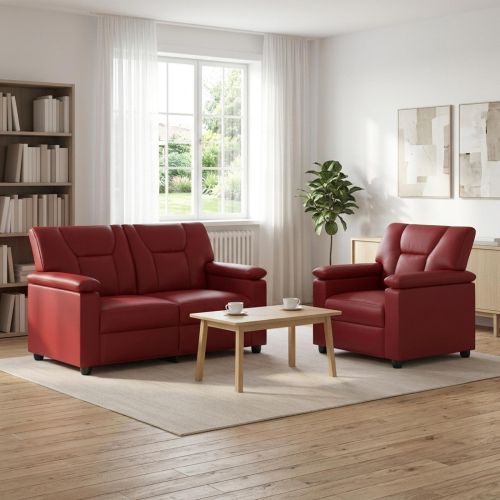 Комплект дивани 2 pcs Виненочервен Изкуствена