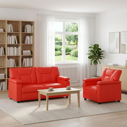 Комплект дивани 2 pcs Червено Изкуствена