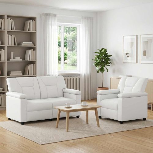Комплект дивани 2 pcs Бяло Изкуствена