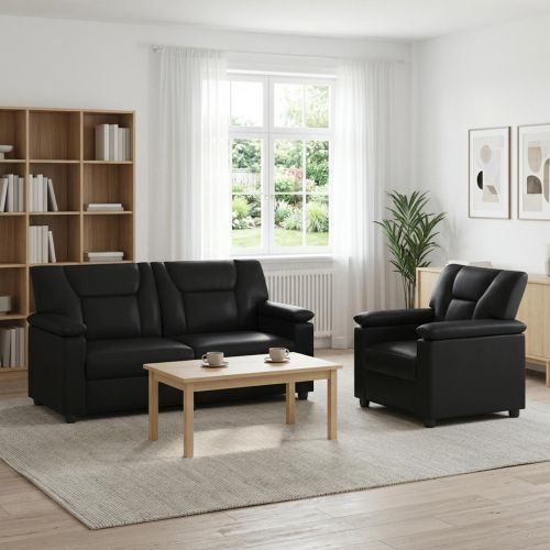 Комплект дивани 2 pcs Черно Изкуствена