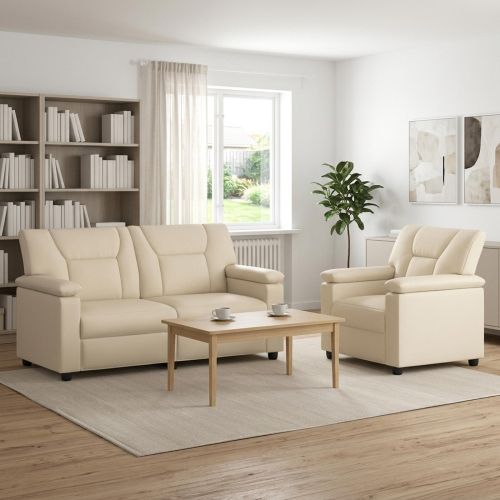 Комплект дивани 2 pcs Кремаво Изкуствена