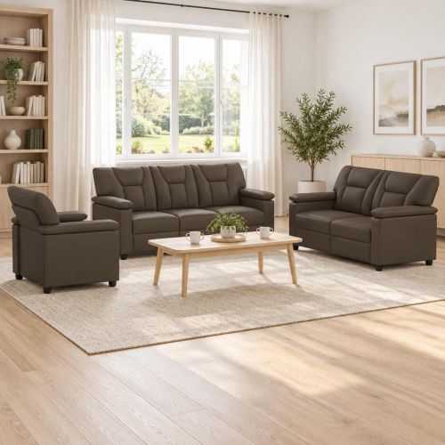 Комплект дивани 3 pcs Сиво Изкуствена