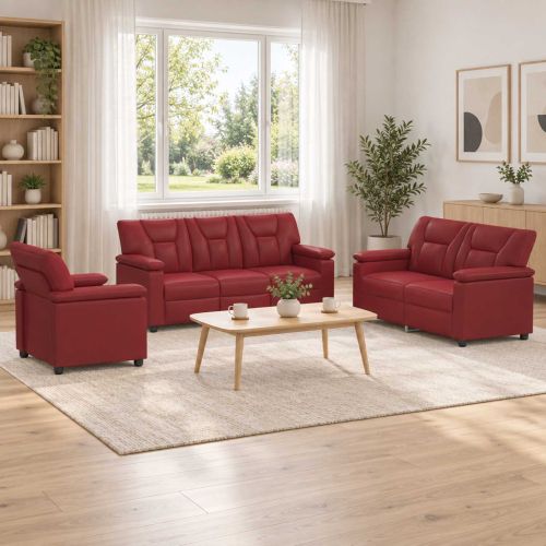 Комплект дивани 3 pcs Виненочервен Изкуствена