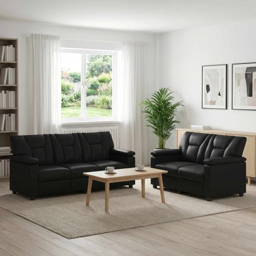 Комплект дивани 2 pcs Черно Изкуствена