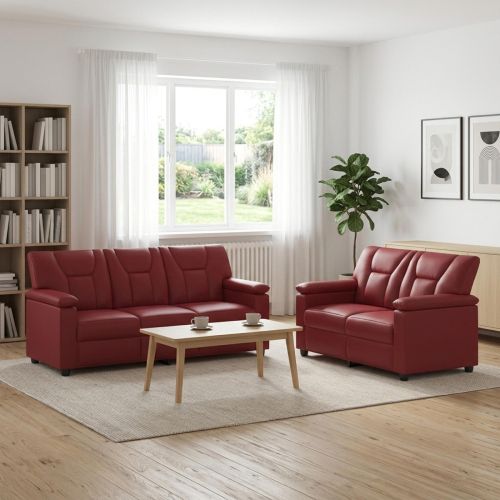 Комплект дивани 2 pcs Виненочервен Изкуствена