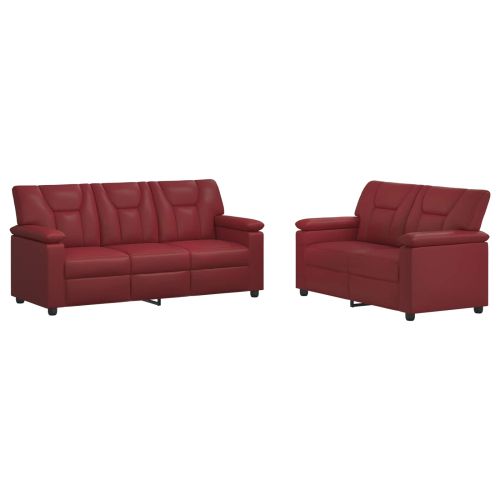 Комплект дивани 2 pcs Виненочервен Изкуствена