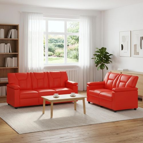 Комплект дивани 2 pcs Червено Изкуствена