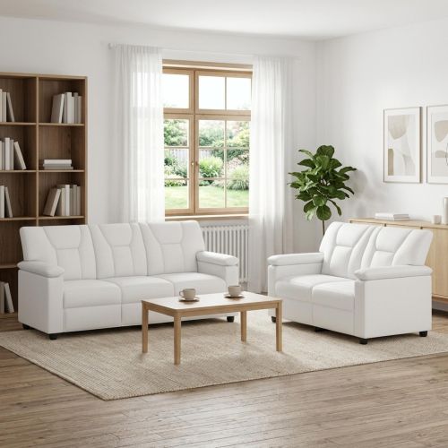 Комплект дивани 2 pcs Бяло Изкуствена