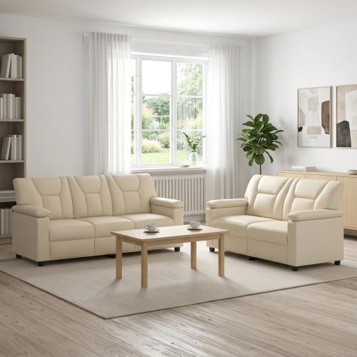 Комплект дивани 2 pcs Кремаво Изкуствена