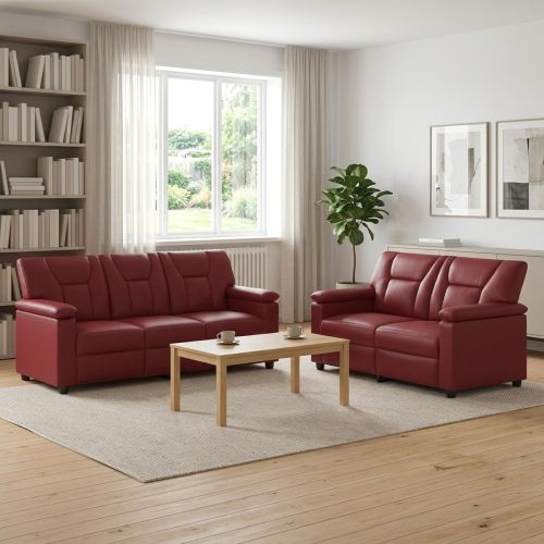 Комплект дивани 2 pcs Виненочервен Изкуствена