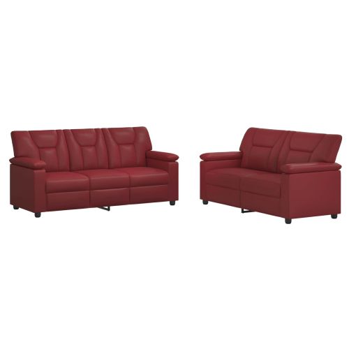 Комплект дивани 2 pcs Виненочервен Изкуствена