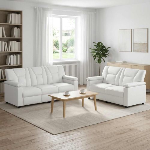 Комплект дивани 2 pcs Бяло Изкуствена