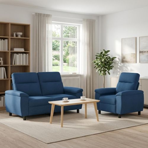 Комплект дивани 2 pcs Синьо Текстил