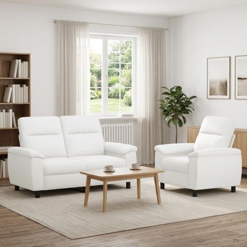 Комплект дивани 2 pcs Бяло Текстил