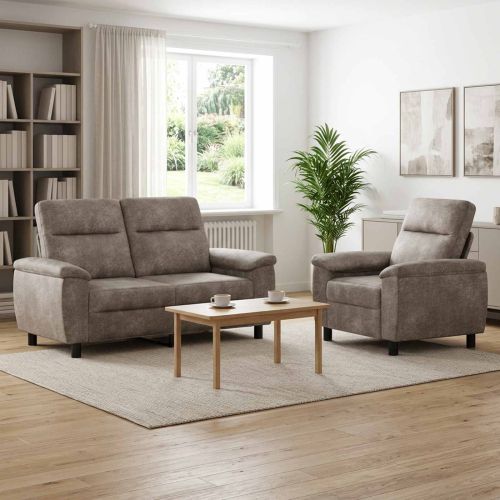 Комплект дивани 2 pcs Светлосиво Изкуствена набук