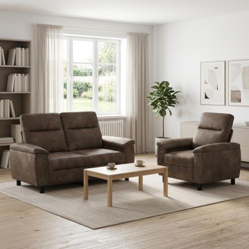 Комплект дивани 2 pcs Тъмносиво Изкуствена набук