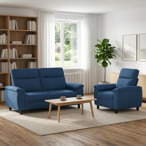 Комплект дивани 2 pcs Синьо Текстил