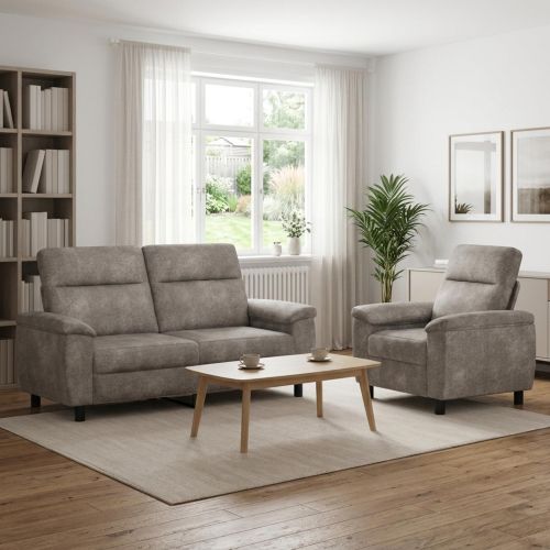 Комплект дивани 2 pcs Светлосиво Изкуствена набук
