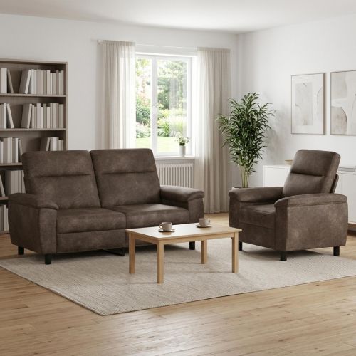Комплект дивани 2 pcs Тъмносиво Изкуствена набук
