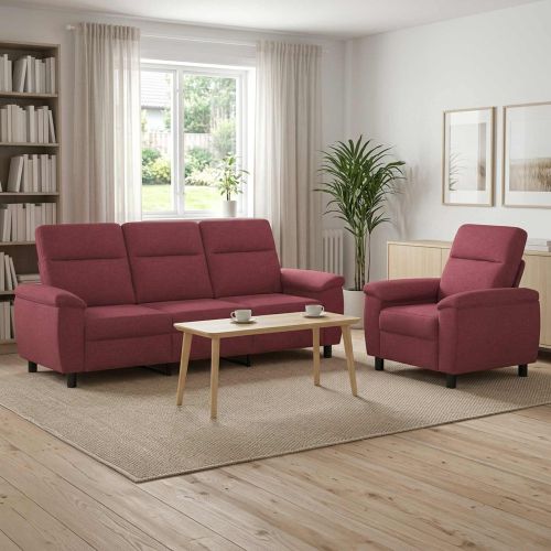 Комплект дивани 2 pcs Виненочервен Текстил
