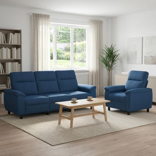 Комплект дивани 2 pcs Синьо Текстил