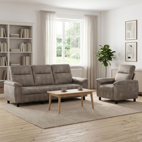 Комплект дивани 2 pcs Светлосиво Изкуствена набук