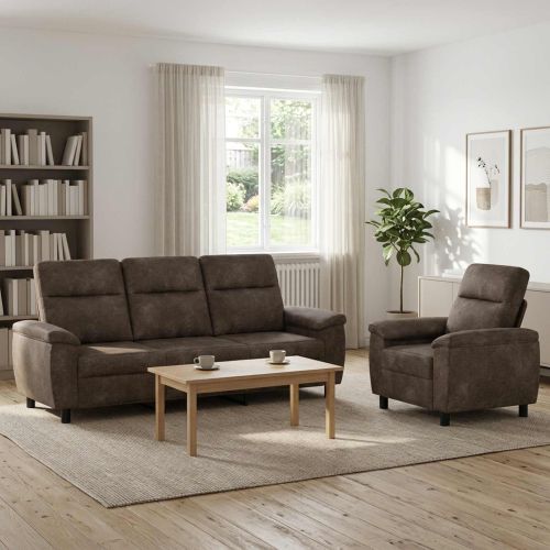 Комплект дивани 2 pcs Тъмносиво Изкуствена набук