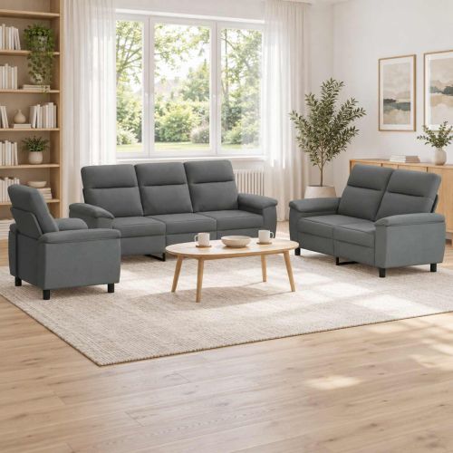 Комплект дивани 3 pcs Тъмносиво Текстил