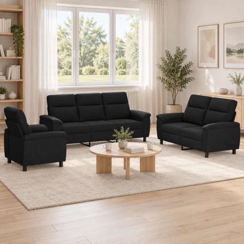 Комплект дивани 3 pcs Черно Текстил