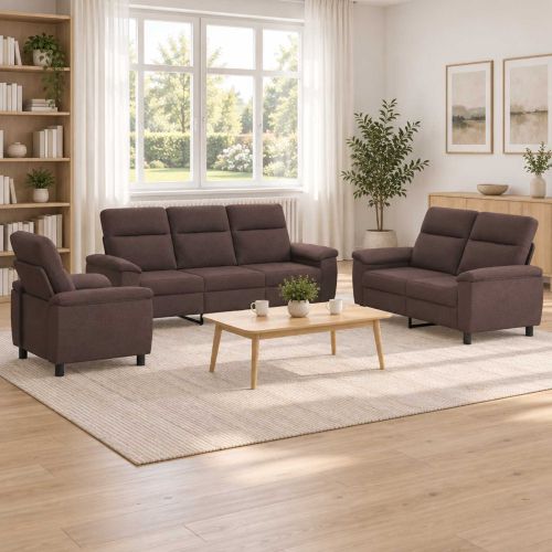 Комплект дивани 3 pcs Тъмен кафяв Текстил
