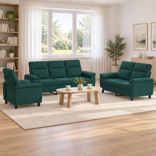 Комплект дивани 3 pcs Тъмнозелено Текстил