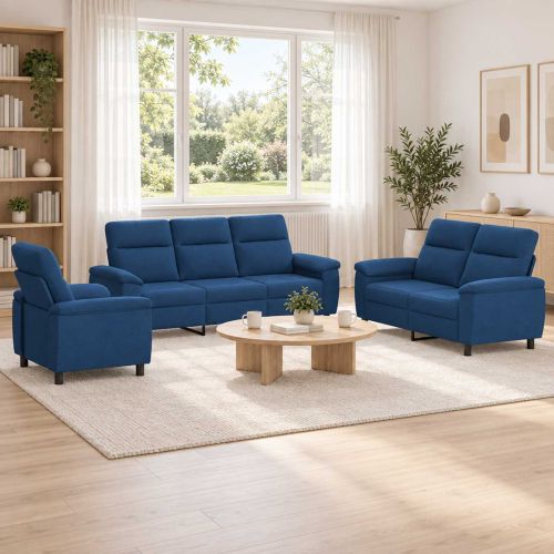 Комплект дивани 3 pcs Синьо Текстил