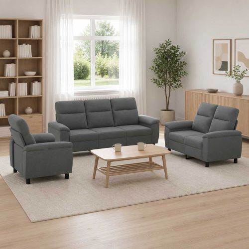 Комплект дивани 3 pcs Тъмносиво Текстил