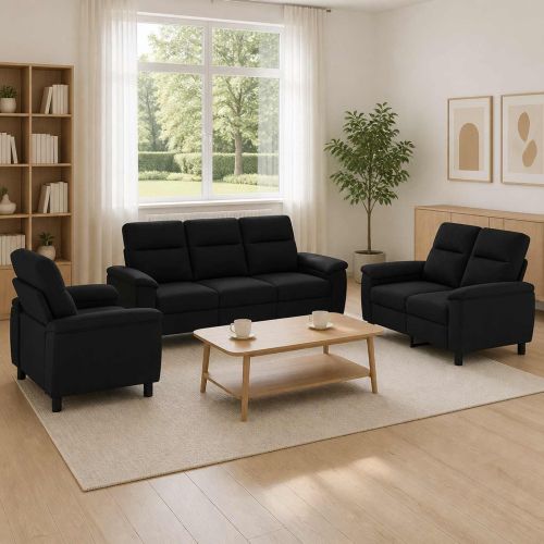 Комплект дивани 3 pcs Черно Текстил