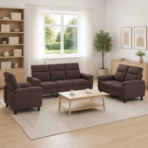 Комплект дивани 3 pcs Тъмен кафяв Текстил