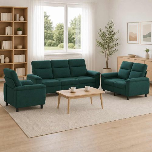 Комплект дивани 3 pcs Тъмнозелено Текстил