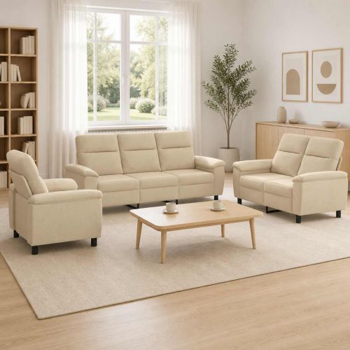 Комплект дивани 3 pcs Кремаво Текстил