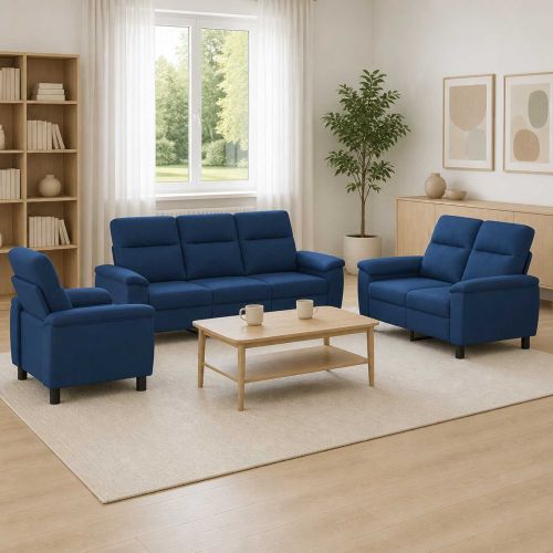 Комплект дивани 3 pcs Синьо Текстил