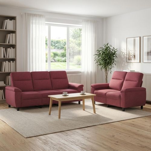 Комплект дивани 2 pcs Виненочервен Текстил